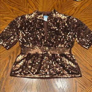 Glamorous Shimmering Sequin Brown Blouse by Mark Eisen . Size S